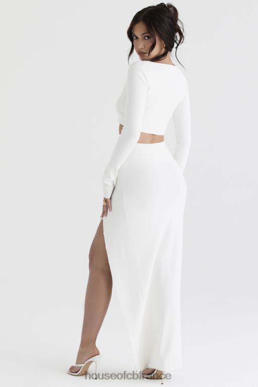 House of CB Jupe longue en maille côtelée ivoire boutonnée sur le devant gioia N888H912 vêtements