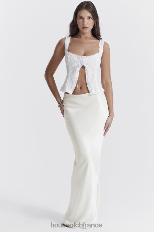 House of CB Sydel - Jupe longue en satin blanc coupée en biais N888H861 vêtements
