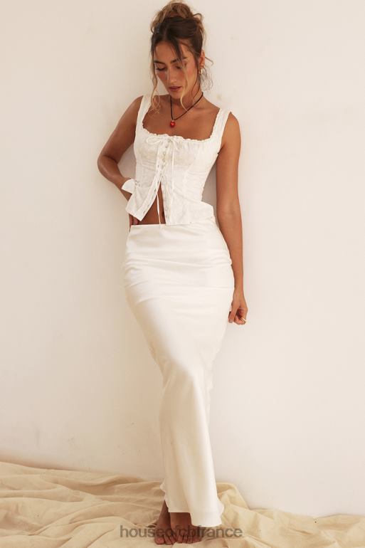 House of CB Sydel - Jupe longue en satin blanc coupée en biais N888H861 vêtements
