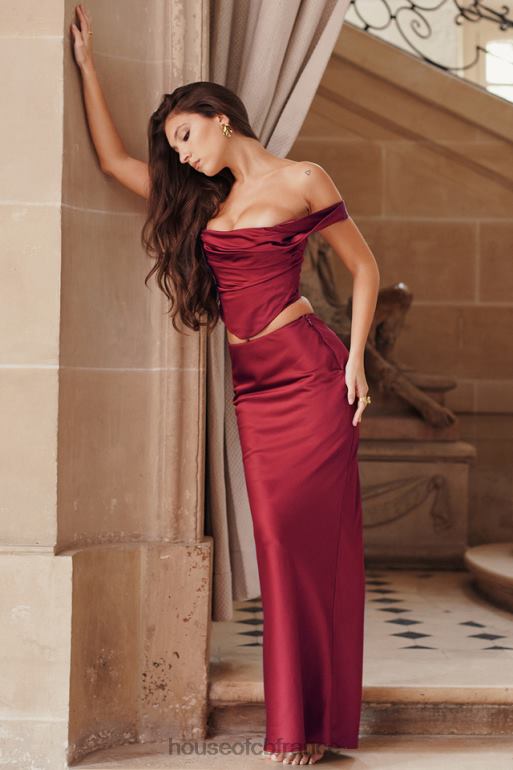 House of CB Sydel - Jupe longue en satin rubis coupée en biais N888H832 vêtements