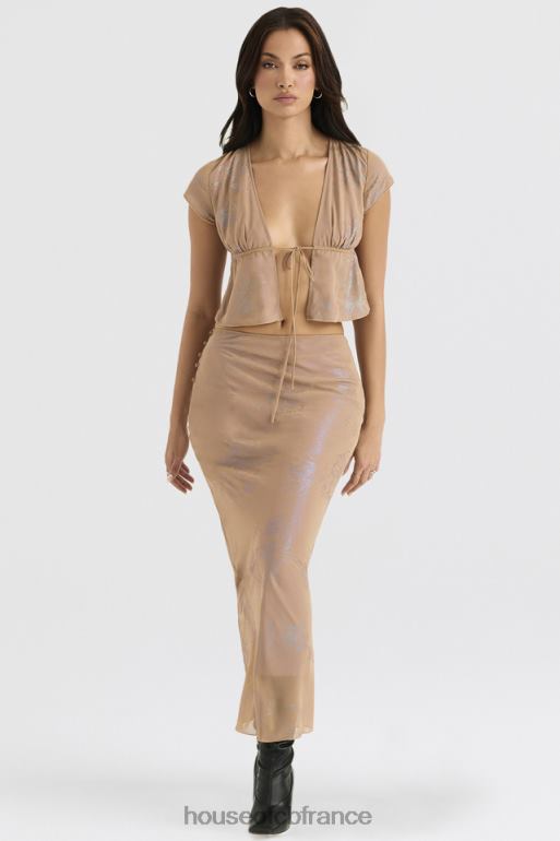 House of CB dyana shimmer café au lait jupe longue coupe en biais N888H890 vêtements