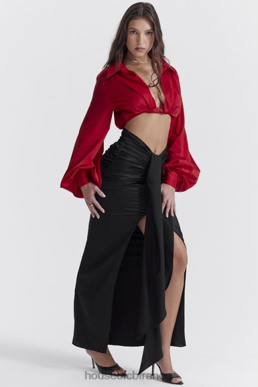 House of CB jupe longue drapée en soie noire arla N888H858 vêtements