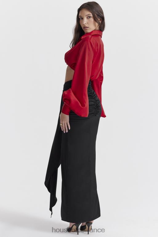 House of CB jupe longue drapée en soie noire arla N888H858 vêtements