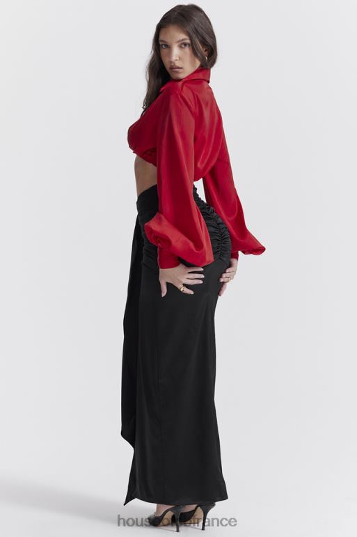 House of CB jupe longue drapée en soie noire arla N888H858 vêtements