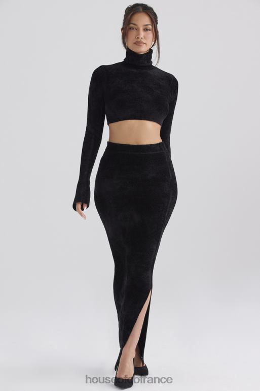 House of CB jupe longue en chenille noire rene N888H879 vêtements