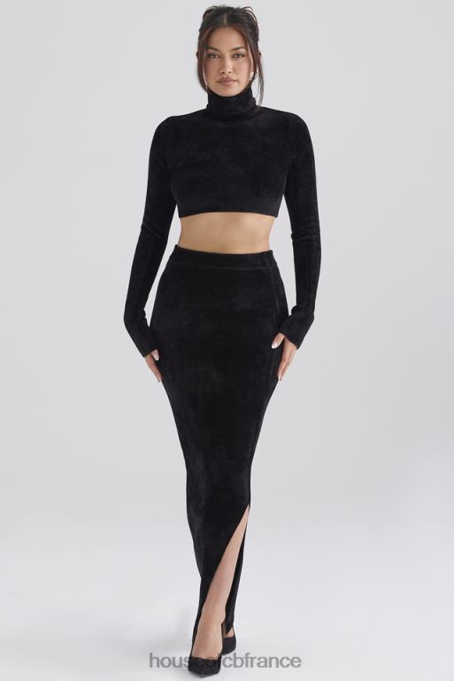House of CB jupe longue en chenille noire rene N888H879 vêtements