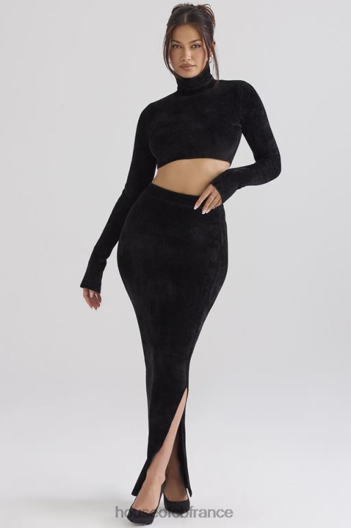 House of CB jupe longue en chenille noire rene N888H879 vêtements