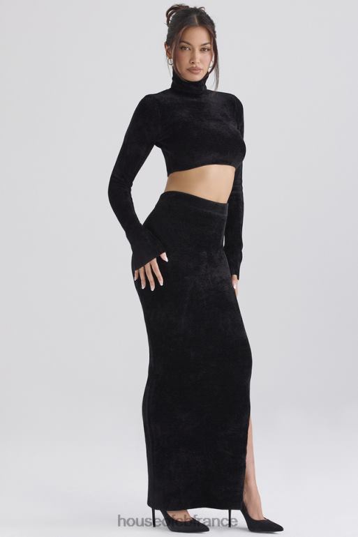 House of CB jupe longue en chenille noire rene N888H879 vêtements