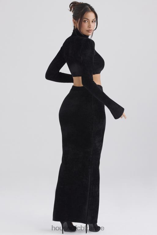 House of CB jupe longue en chenille noire rene N888H879 vêtements