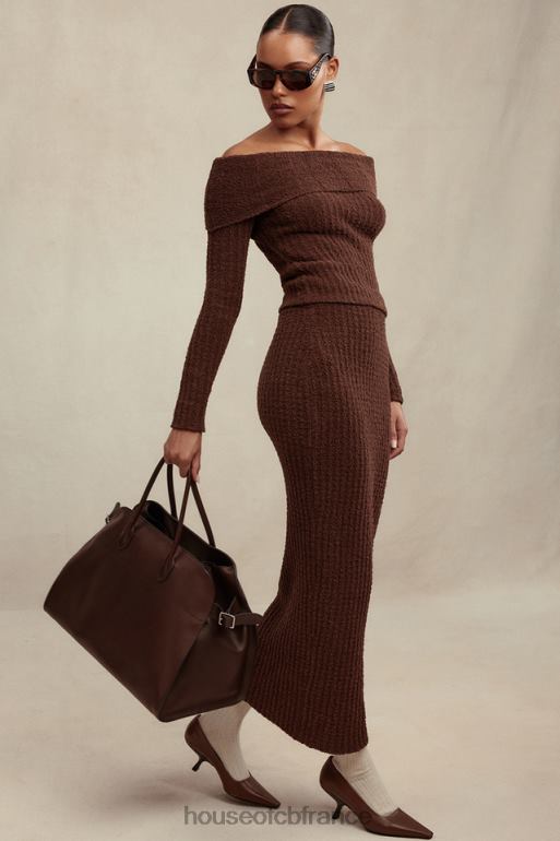 House of CB jupe longue en coton doux bouclé sloane chocolat N888H829 vêtements