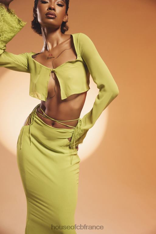 House of CB jupe longue en georgette vert lime madeline N888H955 vêtements