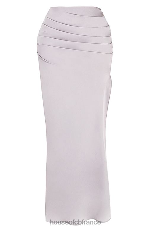 House of CB jupe longue froncée en satin gris jia N888H919 vêtements