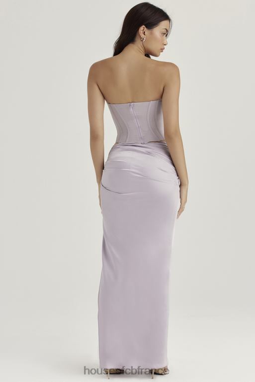 House of CB jupe longue froncée en satin gris jia N888H919 vêtements
