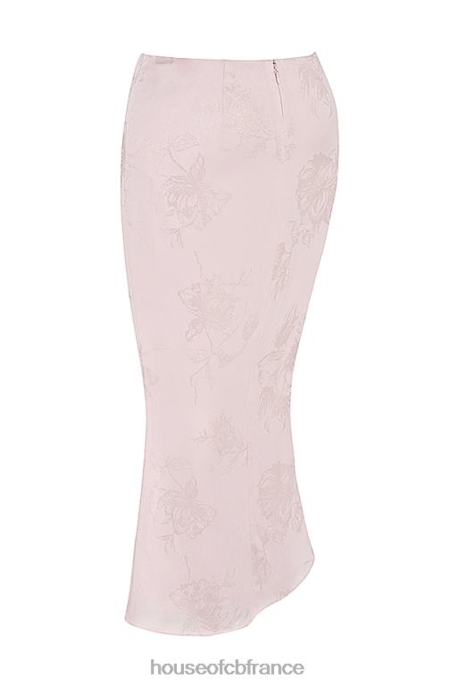 House of CB Jupe midi en satin à fleurs métallisées rose Luisette N888H892 vêtements