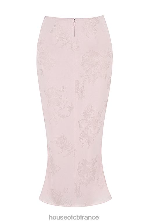 House of CB Jupe midi en satin à fleurs métallisées rose Luisette N888H892 vêtements