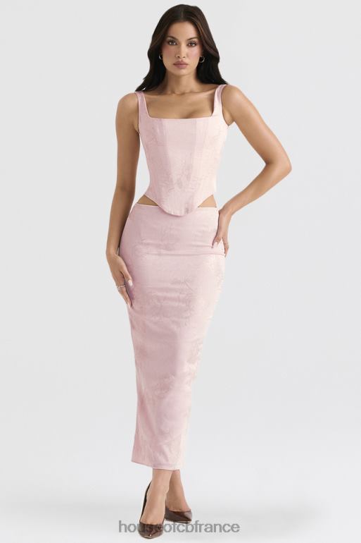 House of CB Jupe midi en satin à fleurs métallisées rose Luisette N888H892 vêtements