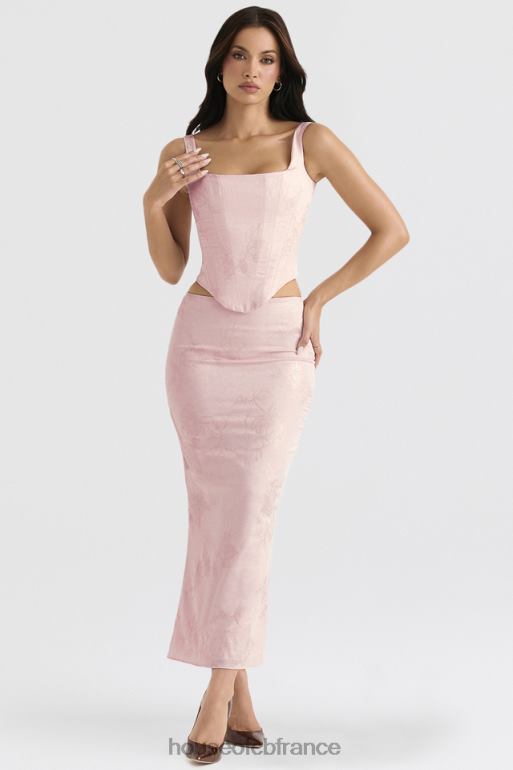 House of CB Jupe midi en satin à fleurs métallisées rose Luisette N888H892 vêtements