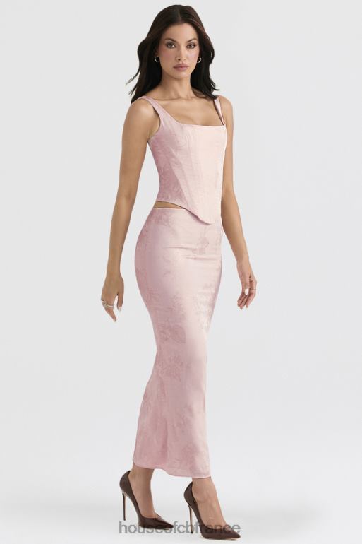 House of CB Jupe midi en satin à fleurs métallisées rose Luisette N888H892 vêtements