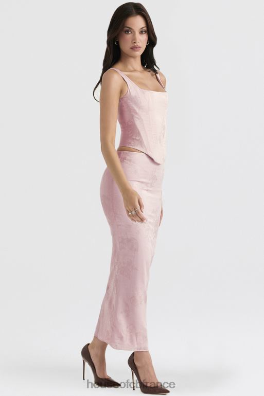 House of CB Jupe midi en satin à fleurs métallisées rose Luisette N888H892 vêtements