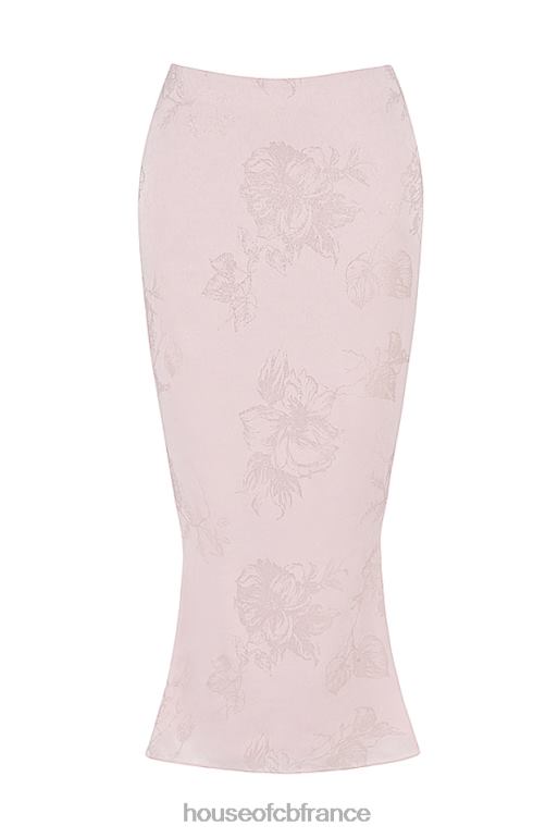House of CB Jupe midi en satin à fleurs métallisées rose Luisette N888H892 vêtements
