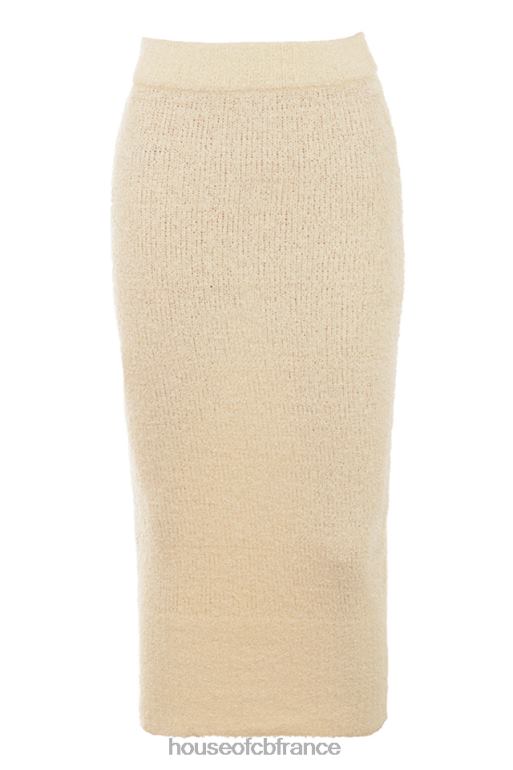 House of CB Mishka - Jupe midi en tricot bouclé doux crème N888H831 vêtements