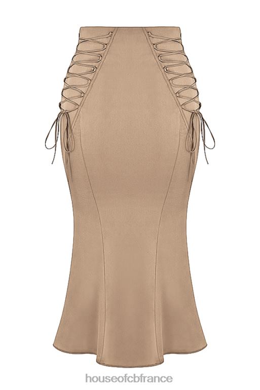 House of CB Sidonie - Jupe mi-longue à lacets en satin latte N888H937 vêtements
