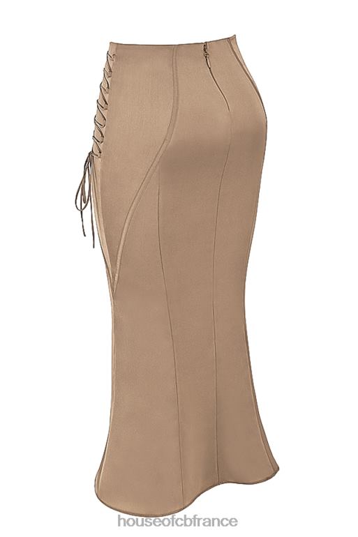 House of CB Sidonie - Jupe mi-longue à lacets en satin latte N888H937 vêtements