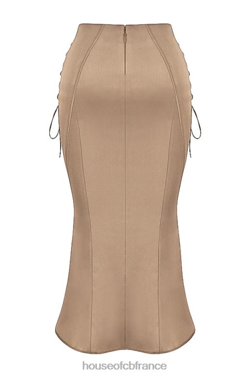 House of CB Sidonie - Jupe mi-longue à lacets en satin latte N888H937 vêtements