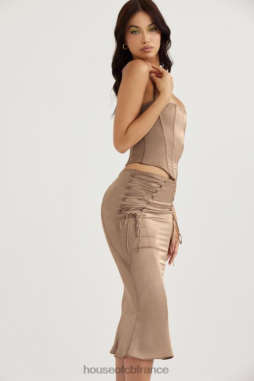 House of CB Sidonie - Jupe mi-longue à lacets en satin latte N888H937 vêtements