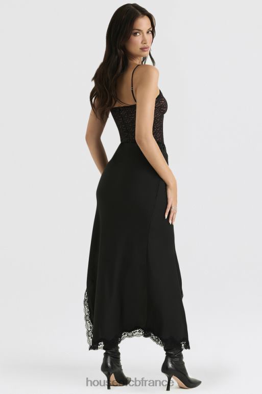 House of CB jupe mi-longue à bordure en dentelle de satin noir rubis N888H899 vêtements