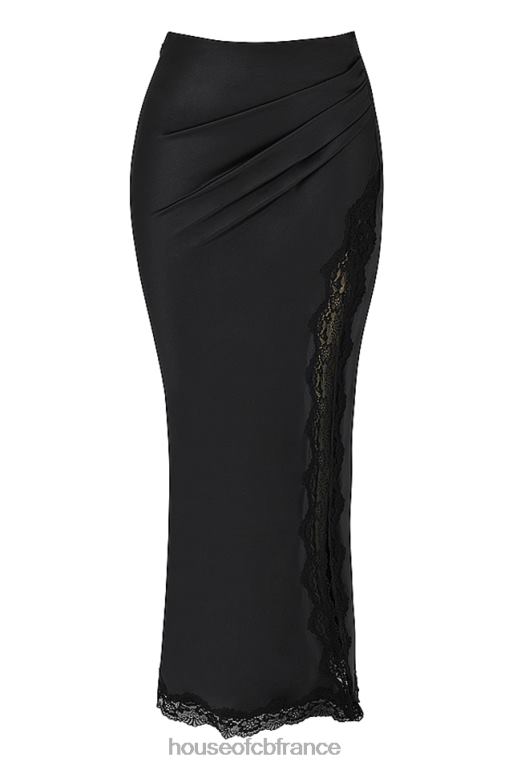 House of CB jupe mi-longue à bordure en dentelle de satin noir rubis N888H899 vêtements