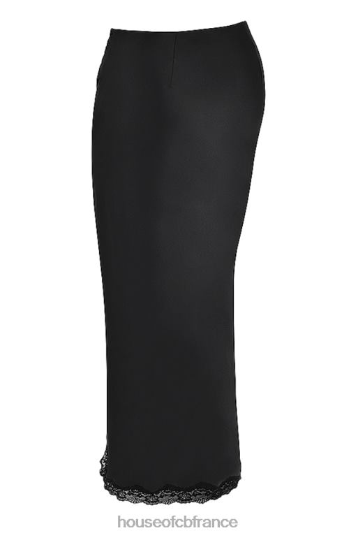 House of CB jupe mi-longue à bordure en dentelle de satin noir rubis N888H899 vêtements
