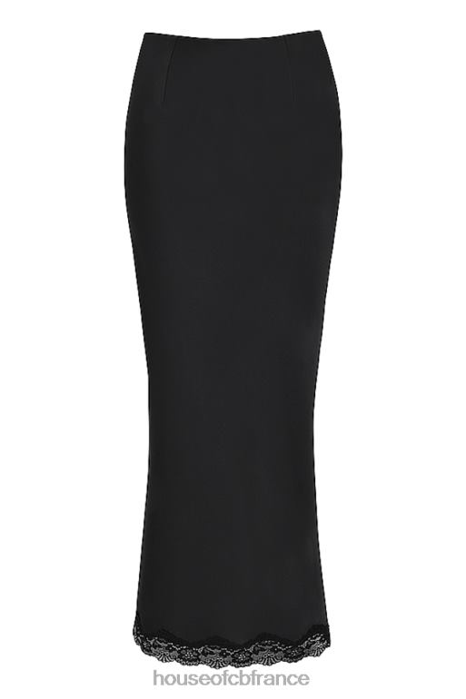 House of CB jupe mi-longue à bordure en dentelle de satin noir rubis N888H899 vêtements