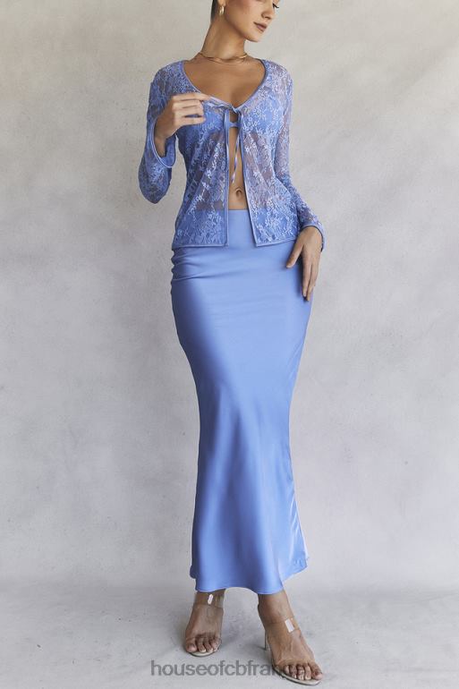 House of CB jupe mi-longue coupée en biais en satin bleu Clara N888H902 vêtements