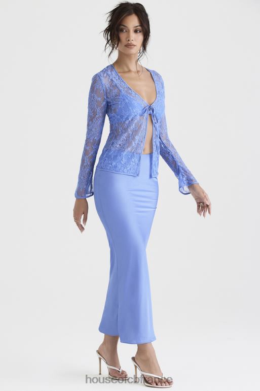 House of CB jupe mi-longue coupée en biais en satin bleu Clara N888H902 vêtements