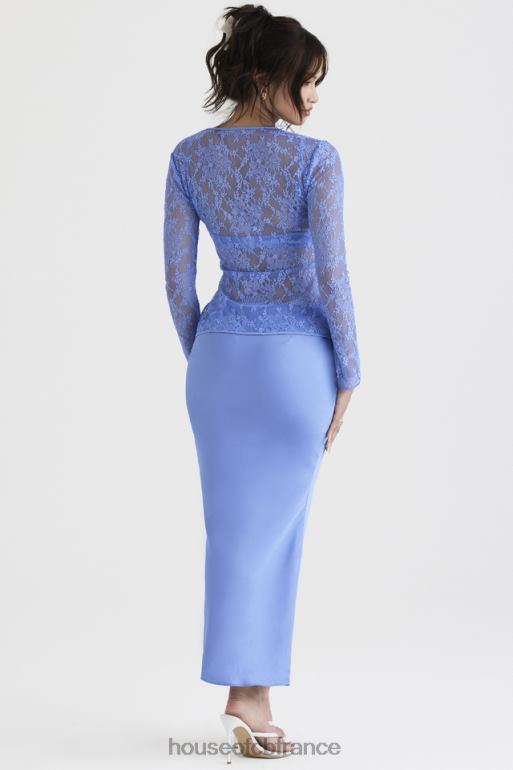House of CB jupe mi-longue coupée en biais en satin bleu Clara N888H902 vêtements