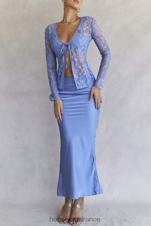 House of CB jupe mi-longue coupée en biais en satin bleu Clara N888H902 vêtements