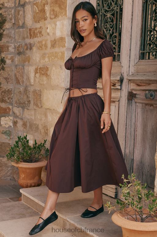 House of CB jupe mi-longue froncée marron riche Cora N888H843 vêtements