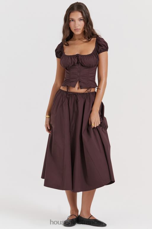House of CB jupe mi-longue froncée marron riche Cora N888H843 vêtements