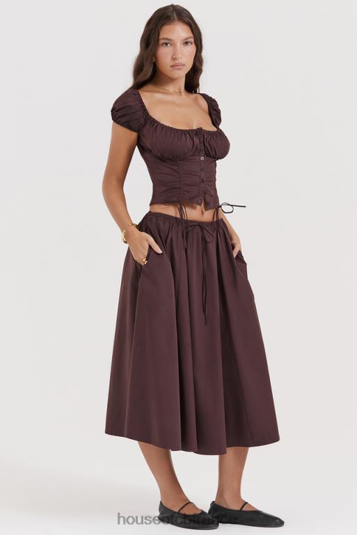 House of CB jupe mi-longue froncée marron riche Cora N888H843 vêtements