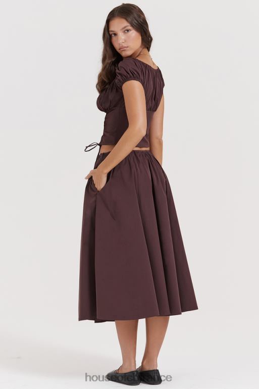 House of CB jupe mi-longue froncée marron riche Cora N888H843 vêtements