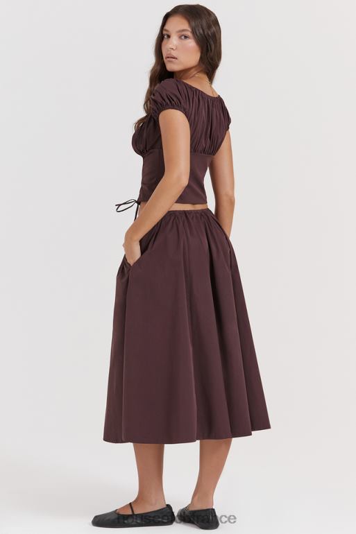 House of CB jupe mi-longue froncée marron riche Cora N888H843 vêtements