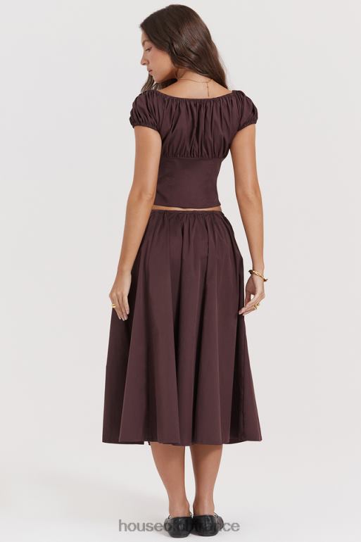 House of CB jupe mi-longue froncée marron riche Cora N888H843 vêtements