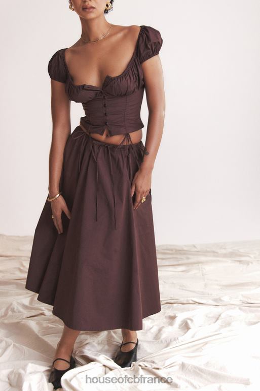 House of CB jupe mi-longue froncée marron riche Cora N888H843 vêtements