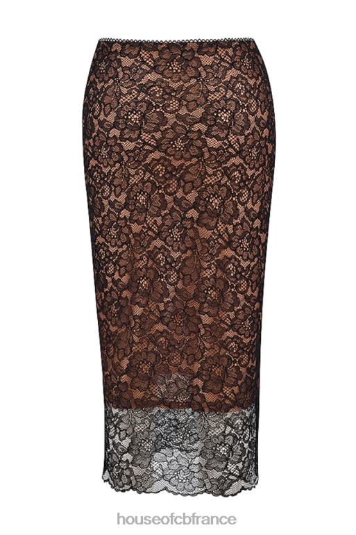 House of CB jupe midi en dentelle noire Yolanda N888H874 vêtements