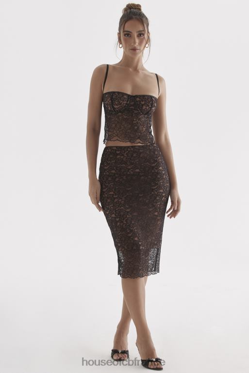 House of CB jupe midi en dentelle noire Yolanda N888H874 vêtements