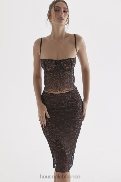 House of CB jupe midi en dentelle noire Yolanda N888H874 vêtements