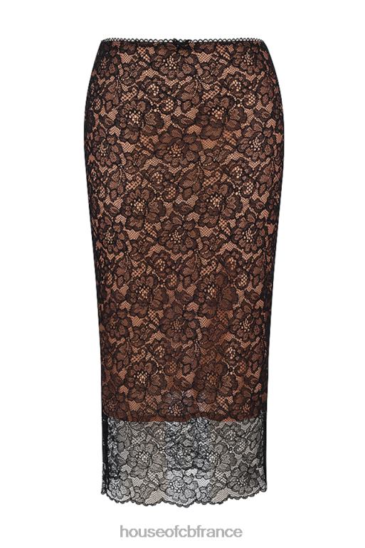 House of CB jupe midi en dentelle noire Yolanda N888H874 vêtements
