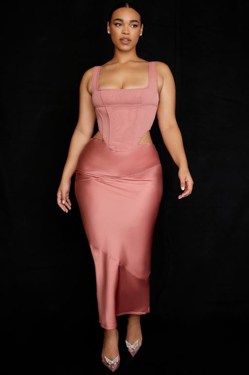 House of CB jupe midi taille basse en satin colette rose N888H948 vêtements