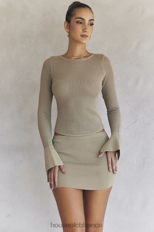 House of CB mini-jupe en maille taupe mariella N888H905 vêtements